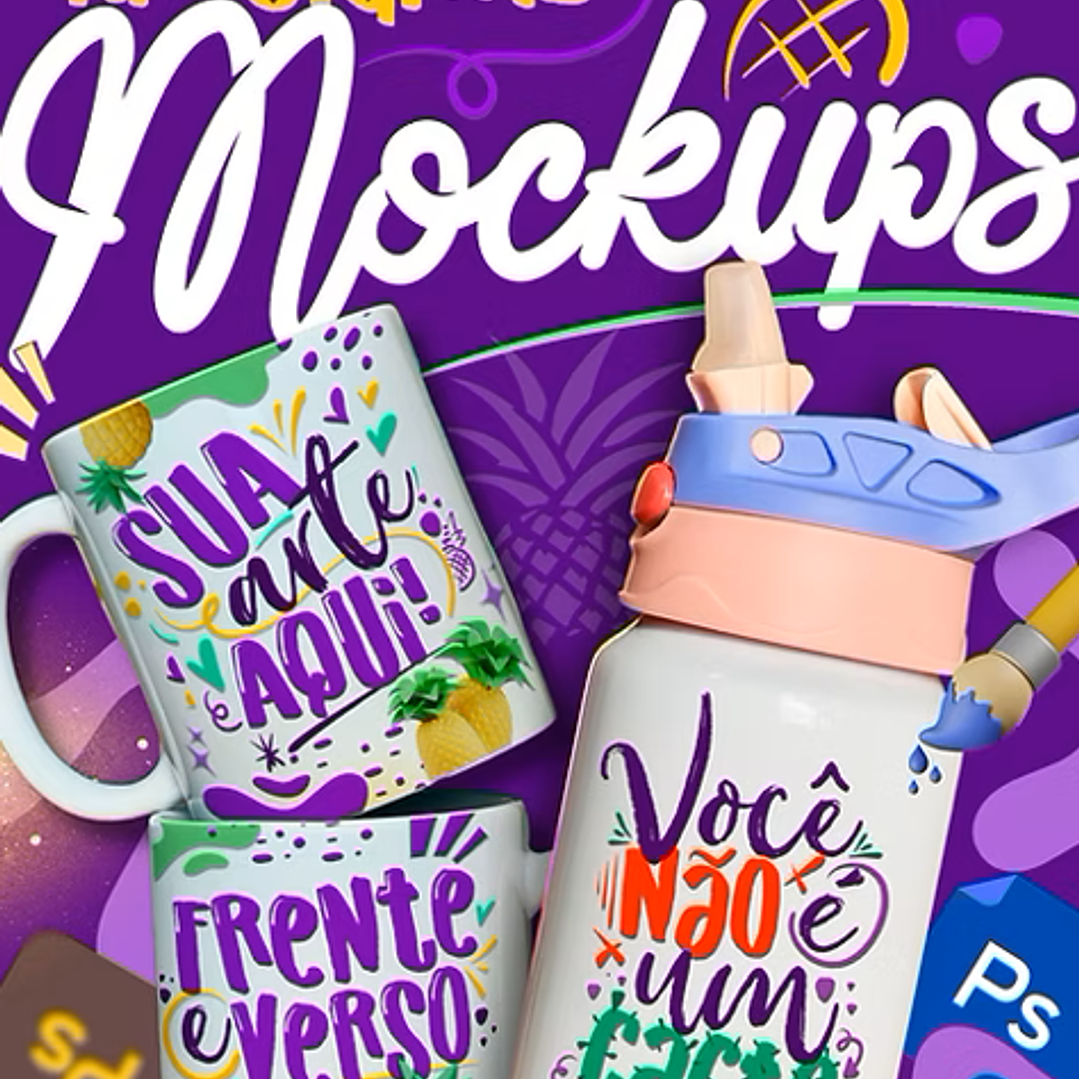 Arquivos Mockups Diversos Para Sublimação Canecas, Garrafas, Squeeze, Torre de Xicaras, Copo Chopp em Editável 1