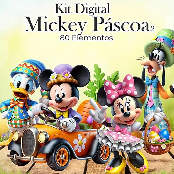 Kit Digital Mickey Páscoa em Png  1
