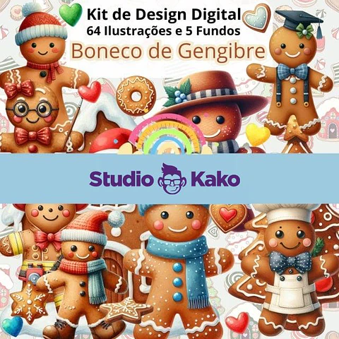 Kit Digital Boneco de Gengibre Png 