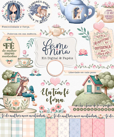 Kit Digital Fé Menina Frases Png 