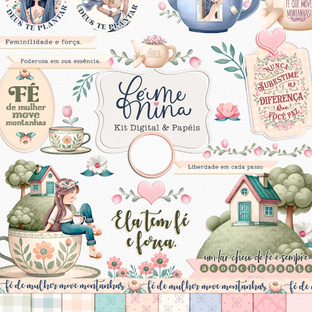 Kit Digital Fé Menina Frases Png  1