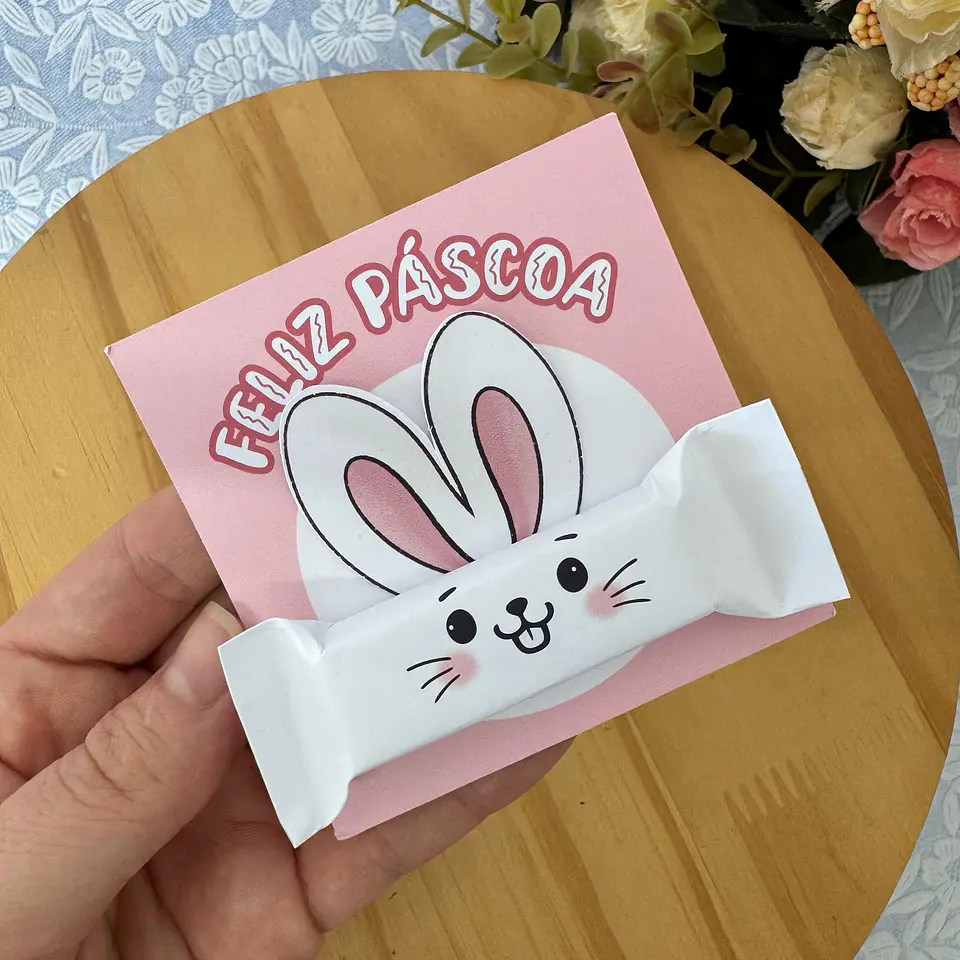 Baixar Arquivo de Corte Coelho Cartão Card Balinha Páscoa - PNG e PDF para Personalizar 1