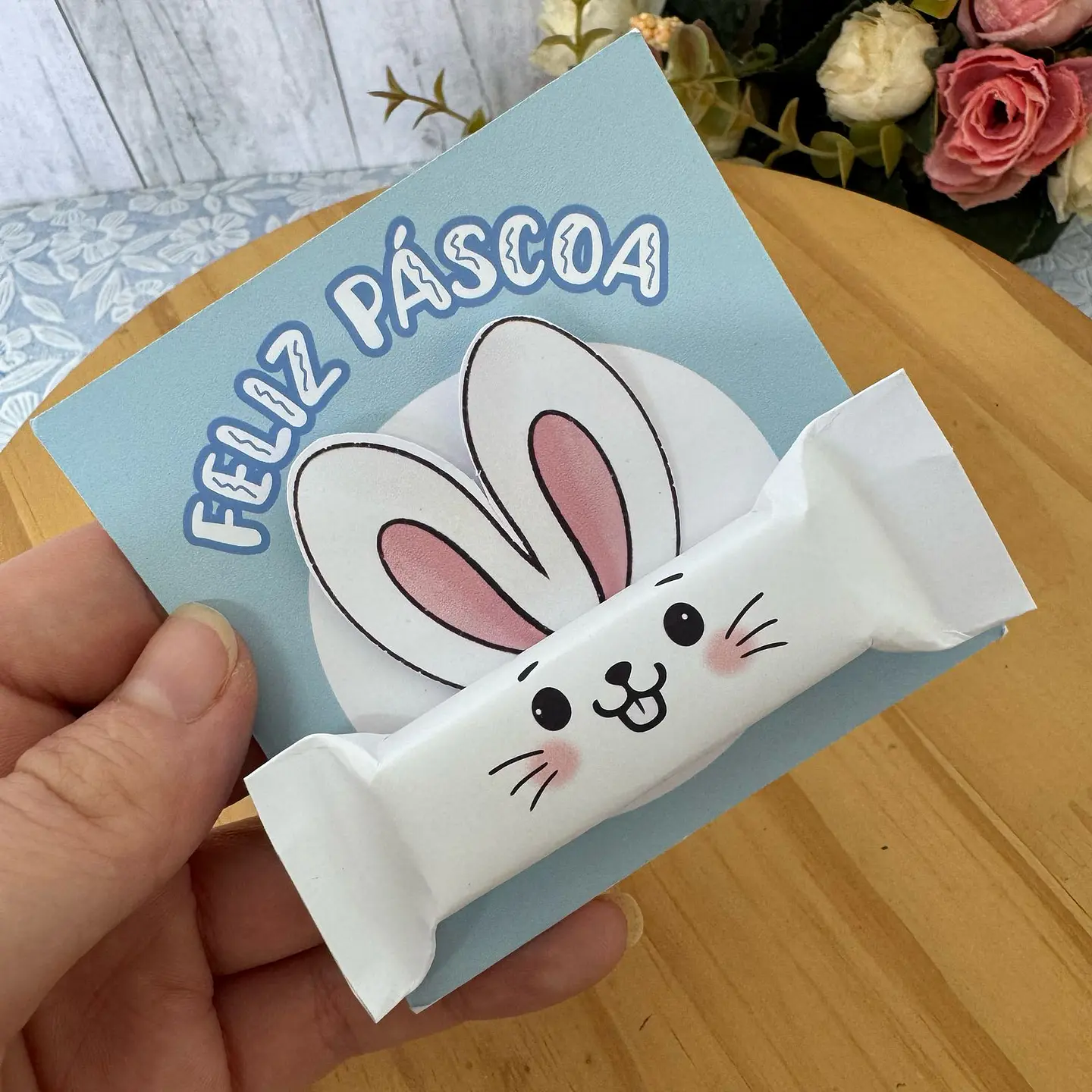 Baixar Arquivo de Corte Coelho Cartão Card Balinha Páscoa - PNG e PDF para Personalizar 4