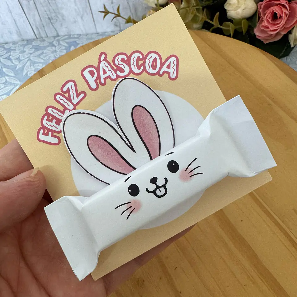Baixar Arquivo de Corte Coelho Cartão Card Balinha Páscoa - PNG e PDF para Personalizar 5