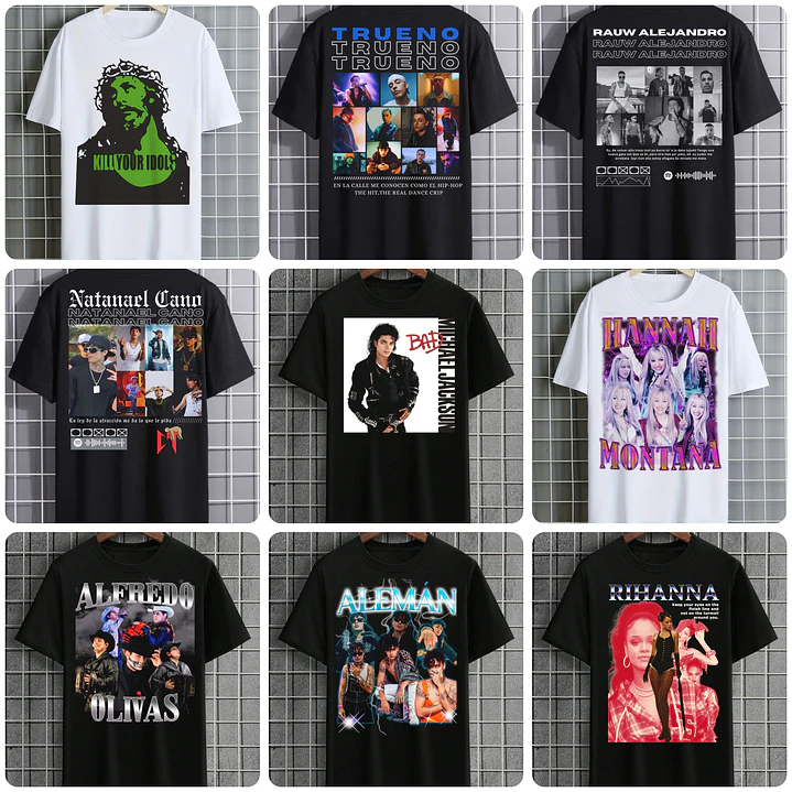 100 Artes para Camisa Artistas Famosos Internacionais Arquivo em Png 1
