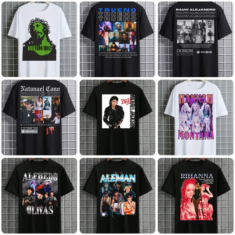 100 Artes para Camisa Artistas Famosos Internacionais Arquivo em Png 1