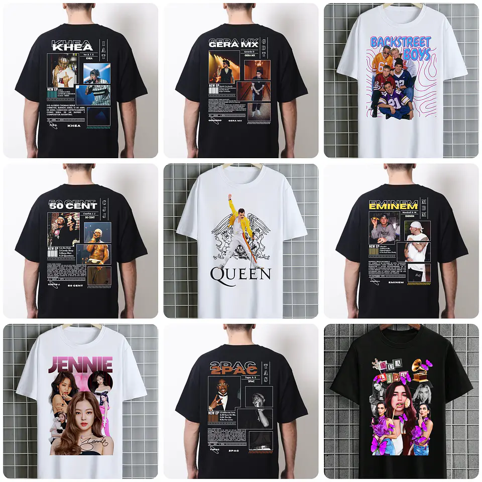 100 Artes para Camisa Artistas Famosos Internacionais Arquivo em Png 2