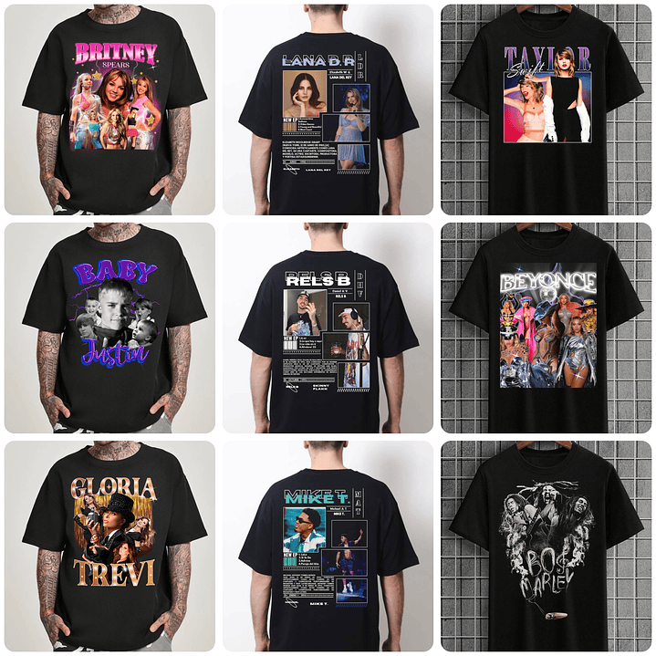 100 Artes para Camisa Artistas Famosos Internacionais Arquivo em Png 6