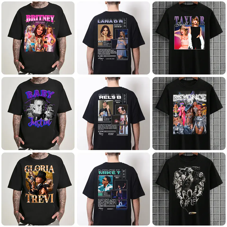100 Artes para Camisa Artistas Famosos Internacionais Arquivo em Png 6
