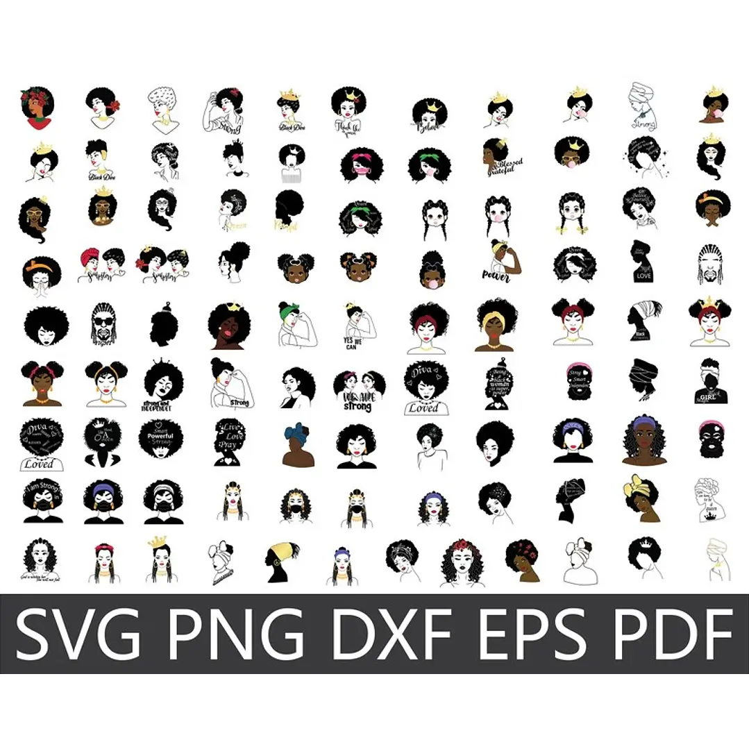 Kit Digital Mulher Afro Black Png  3