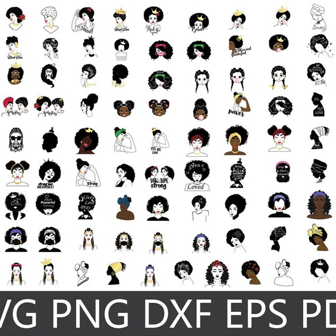 Kit Digital Mulher Afro Black Png  3