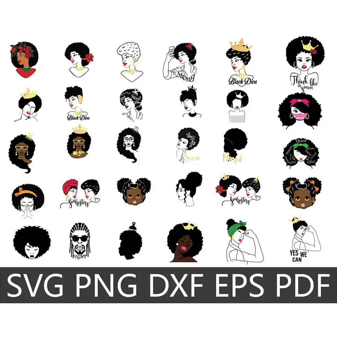 Kit Digital Mulher Afro Black Png  4