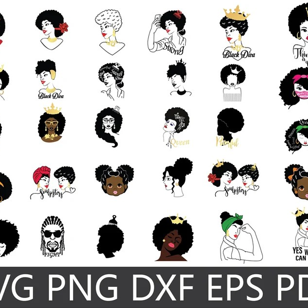 Kit Digital Mulher Afro Black Png  4