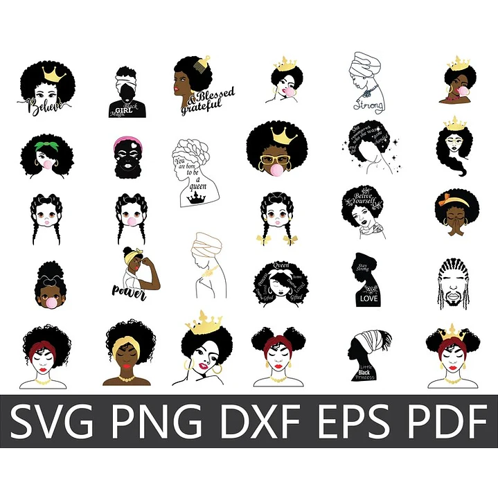 Kit Digital Mulher Afro Black Png  5