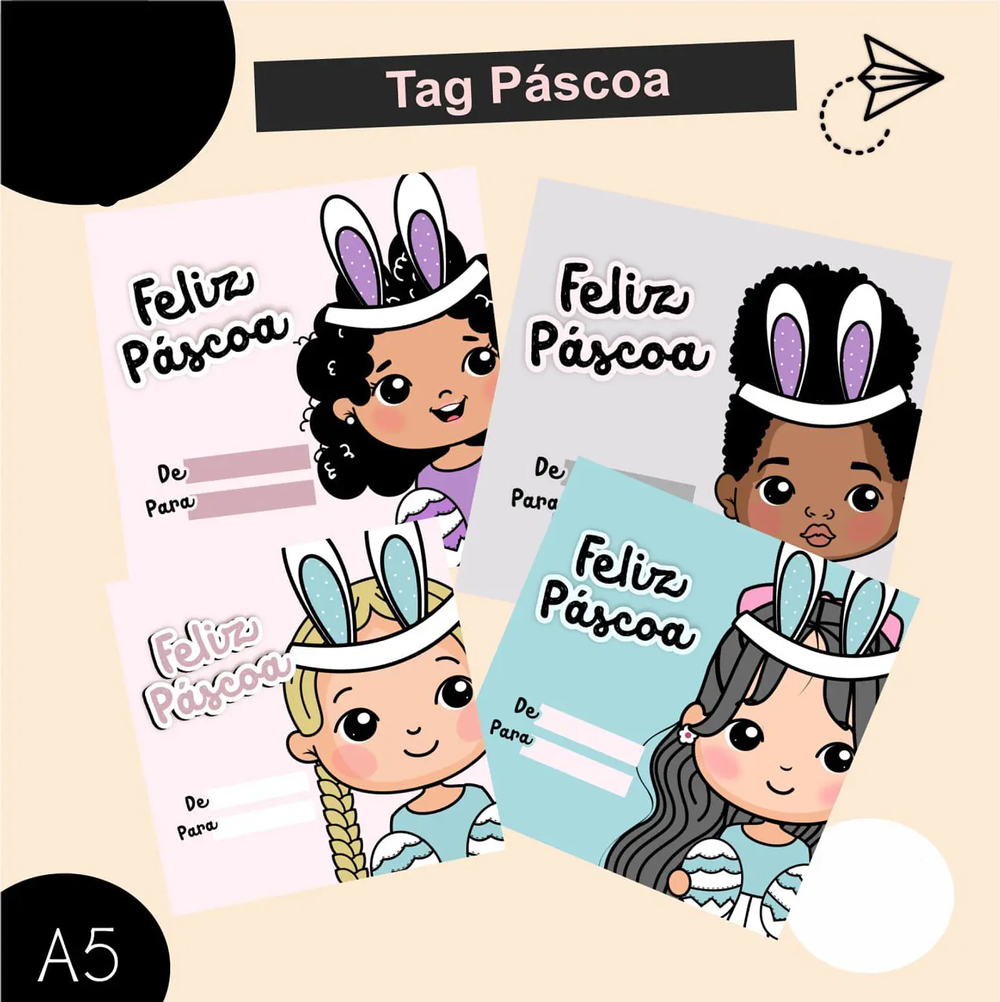 Kit Digital Menino e Menina Mascote Páscoa Png 2