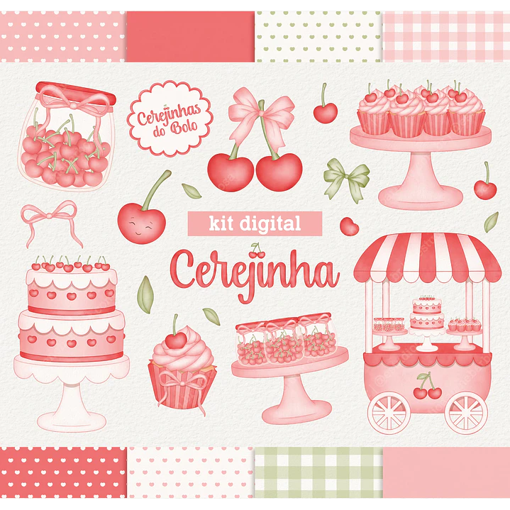 Kit Digital Cerejinhas Cereja em Aquarela Png 1