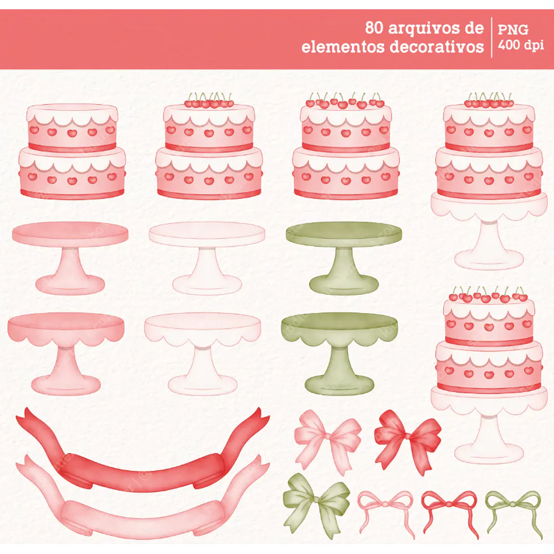 Kit Digital Cerejinhas Cereja em Aquarela Png 4