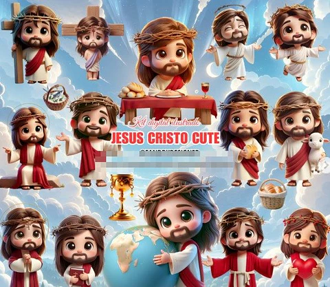 Kit Digital Jesus Cristo Cute 3d Png