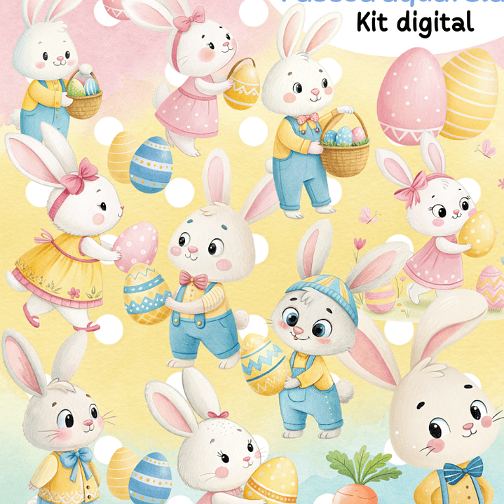 Kit Digital Pascoa Coelhinhos Aquarela Png 1