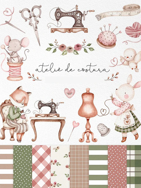 Kit Digital Ateliê de Costura em Png 