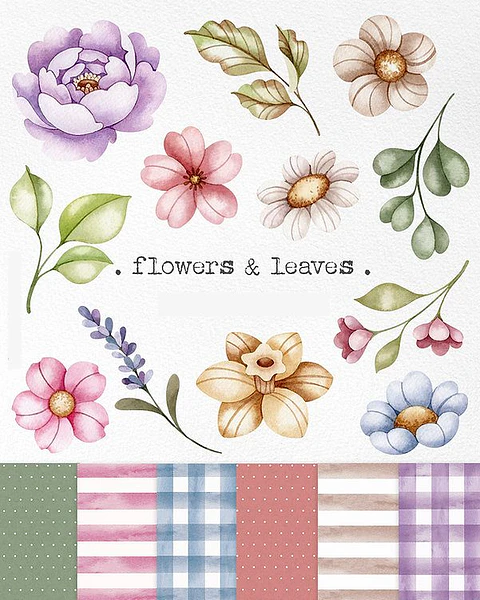 Kit Digital Flores e Folhas em Png 