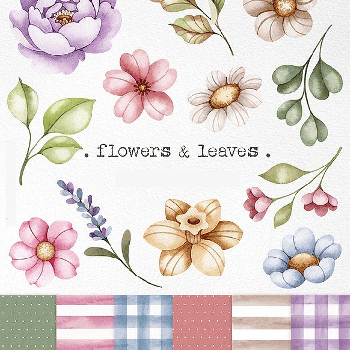 Kit Digital Flores e Folhas em Png  1