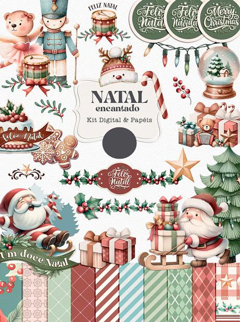 Kit Digital Natal encantado Papai Noel em Png