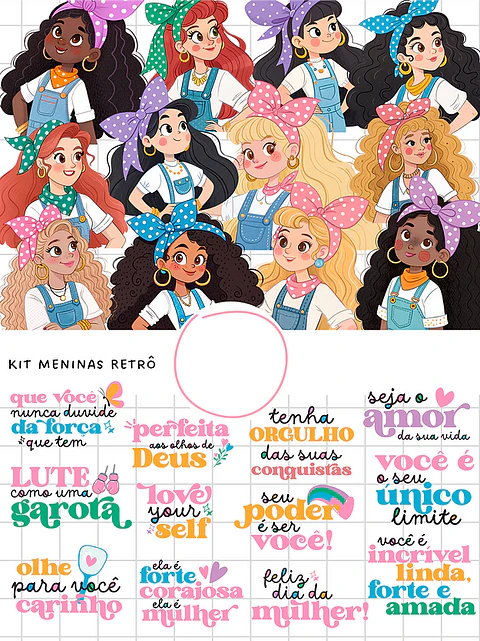 Kit Digital Meninas Retro em Png