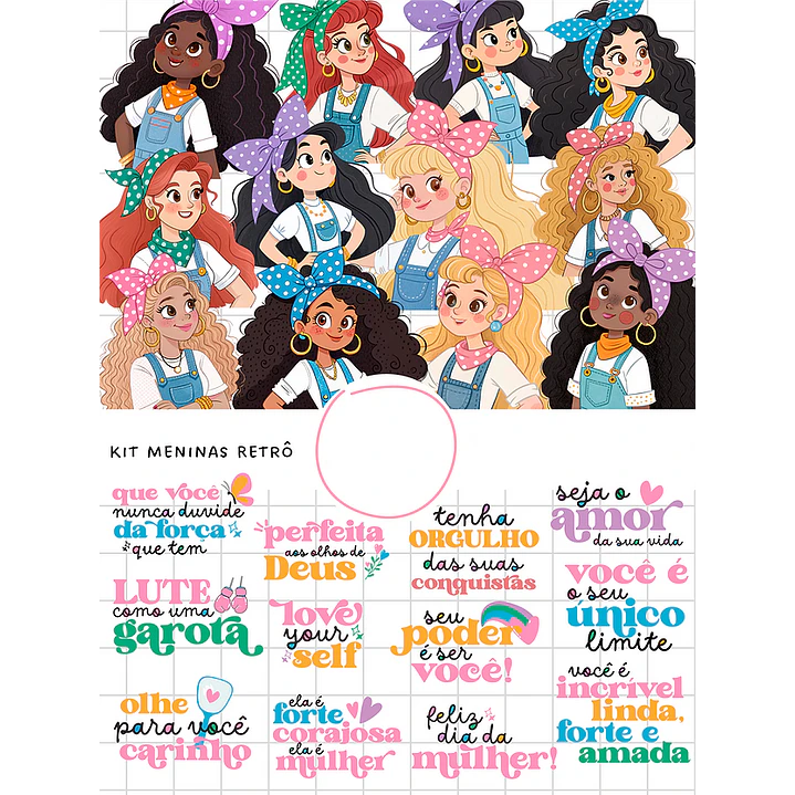 Kit Digital Meninas Retro em Png 1