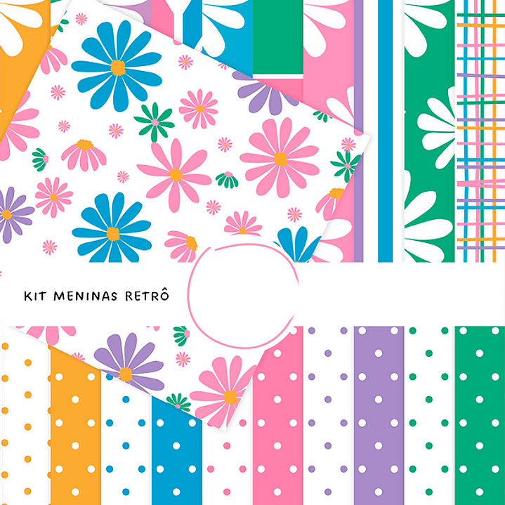 Kit Digital Meninas Retro em Png 2