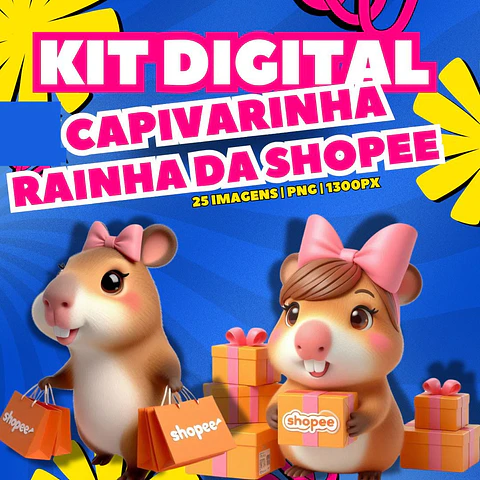 Kit Digital Capivara Rainha da Shopee em Png