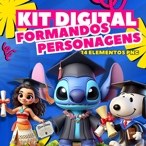 Kit Digital Personagens Formandos em Png 