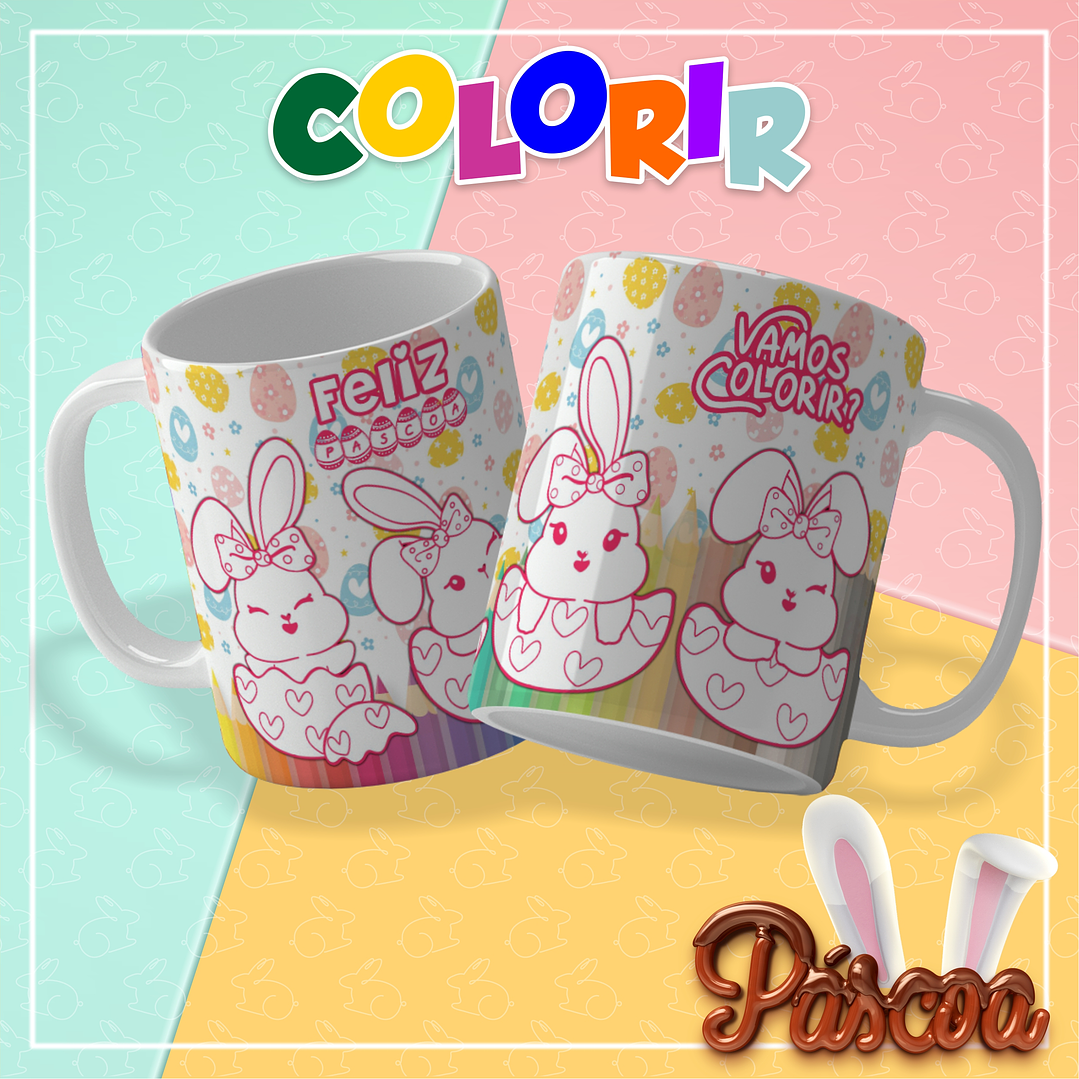 10 Artes para Caneca Páscoa Colorir Arquivo em Pdf Editável  3
