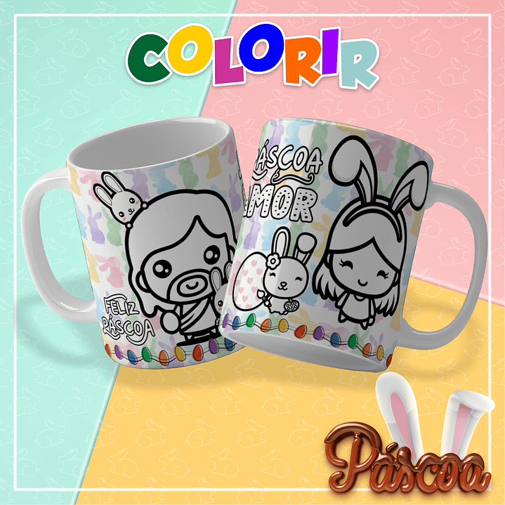 10 Artes para Caneca Páscoa Colorir Arquivo em Pdf Editável  9