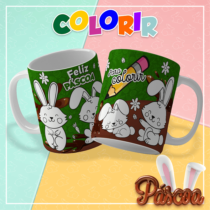 10 Artes para Caneca Páscoa Colorir Arquivo em Pdf Editável  10