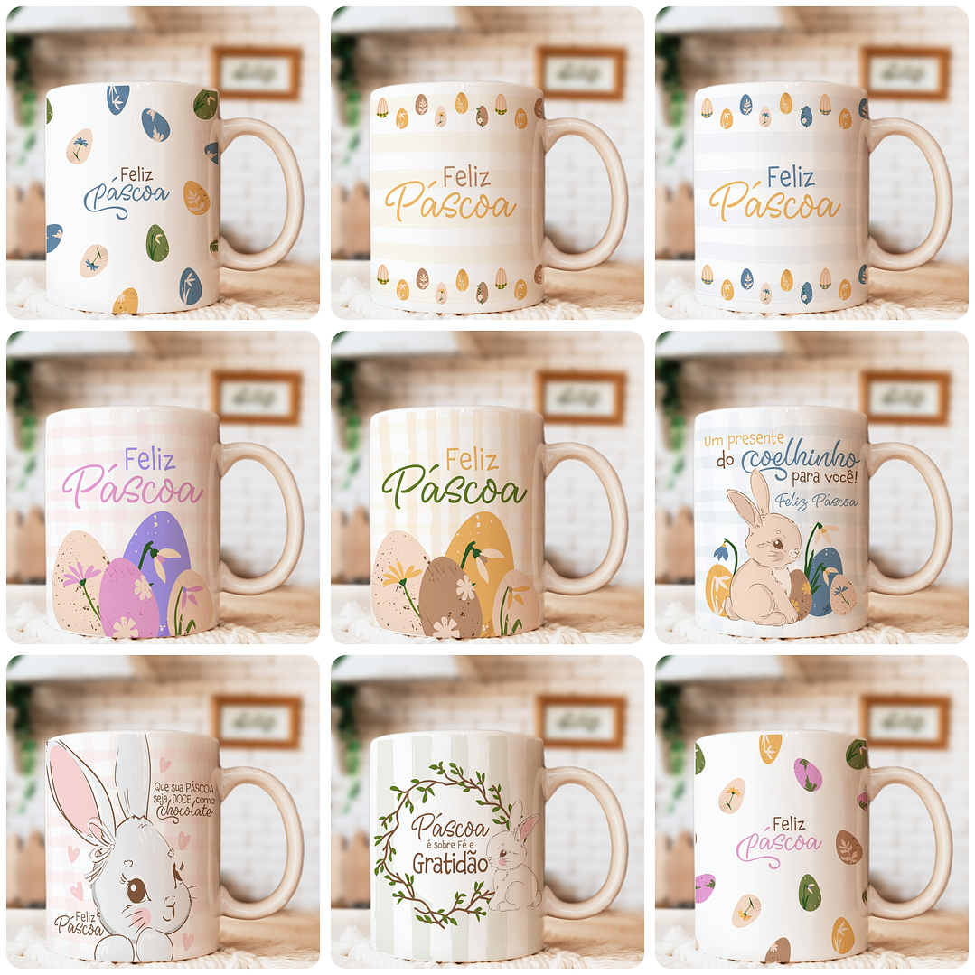 76 Artes para Sublimação Páscoa Caneca, Almofada, Body e Tags Arquivo Editável 2