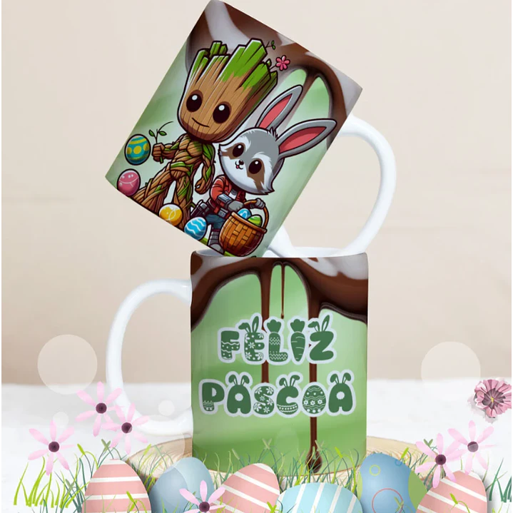 27 Artes para Caneca Páscoa Personagens Arquivo Editável 23