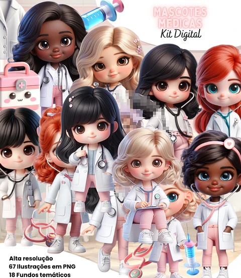Kit Digital Mascotes Medicas Medicina Arquivo em Png 