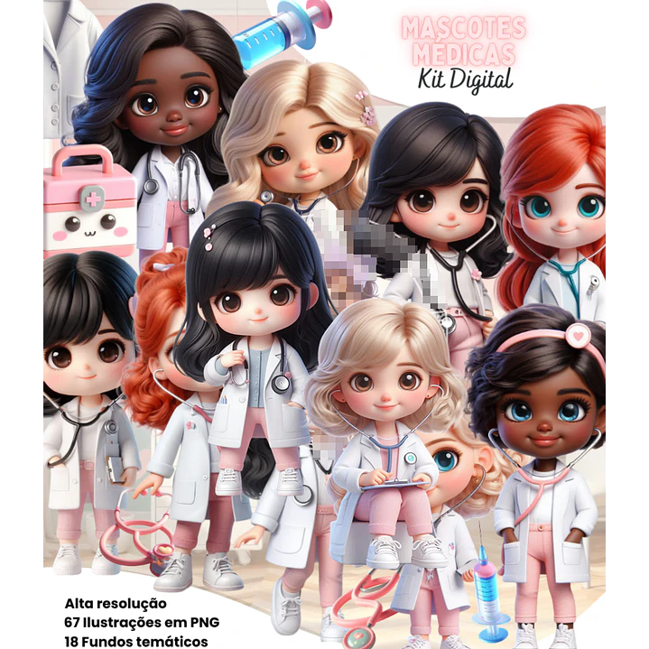 Kit Digital Mascotes Medicas Medicina Arquivo em Png  1