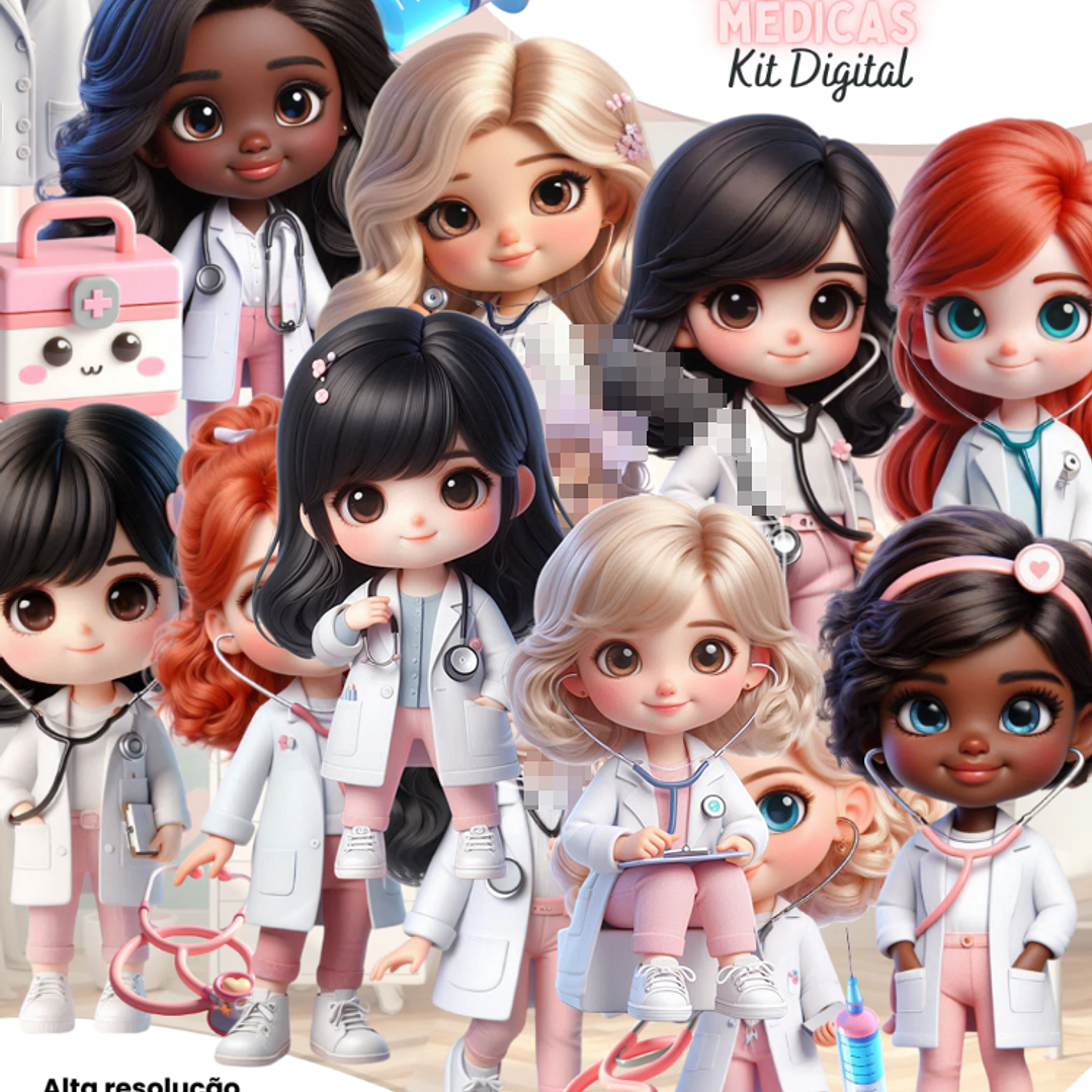 Kit Digital Mascotes Medicas Medicina Arquivo em Png  1