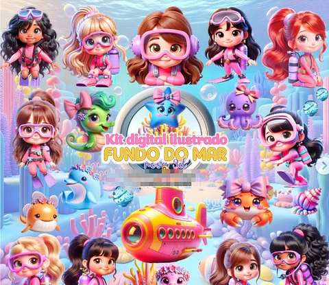 Kit Digital Fundo do Mar Rosa Arquivo em Png