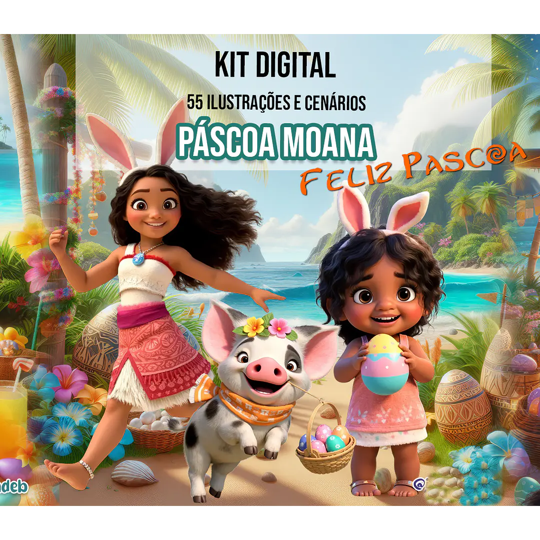 Kit Digital Páscoa Moana e Simea Arquivo em Png  1