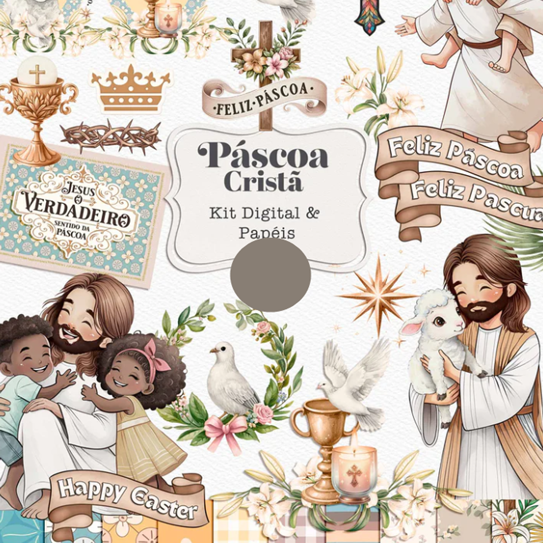 Kit Digital Páscoa Cristã Aquarela Arquivo em Png  1