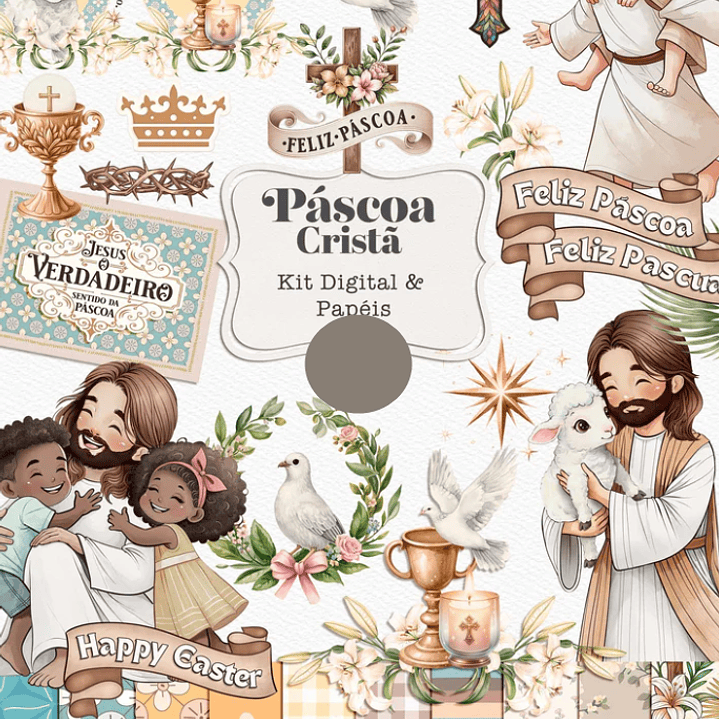 Kit Digital Páscoa Cristã Aquarela Arquivo em Png  1