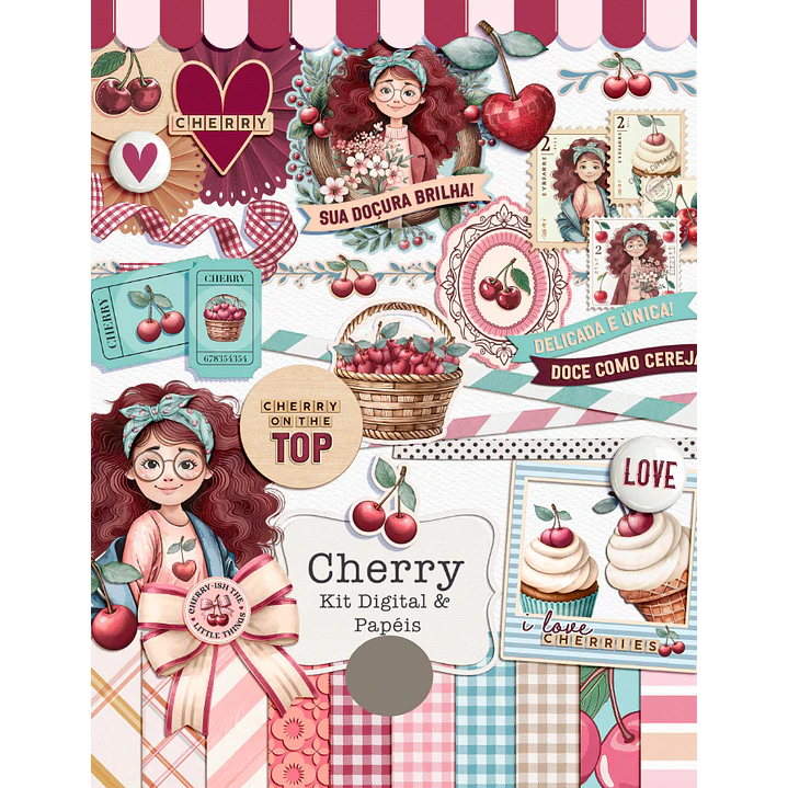 Kit Digital Cherry Cerejas Arquivo em Png 1