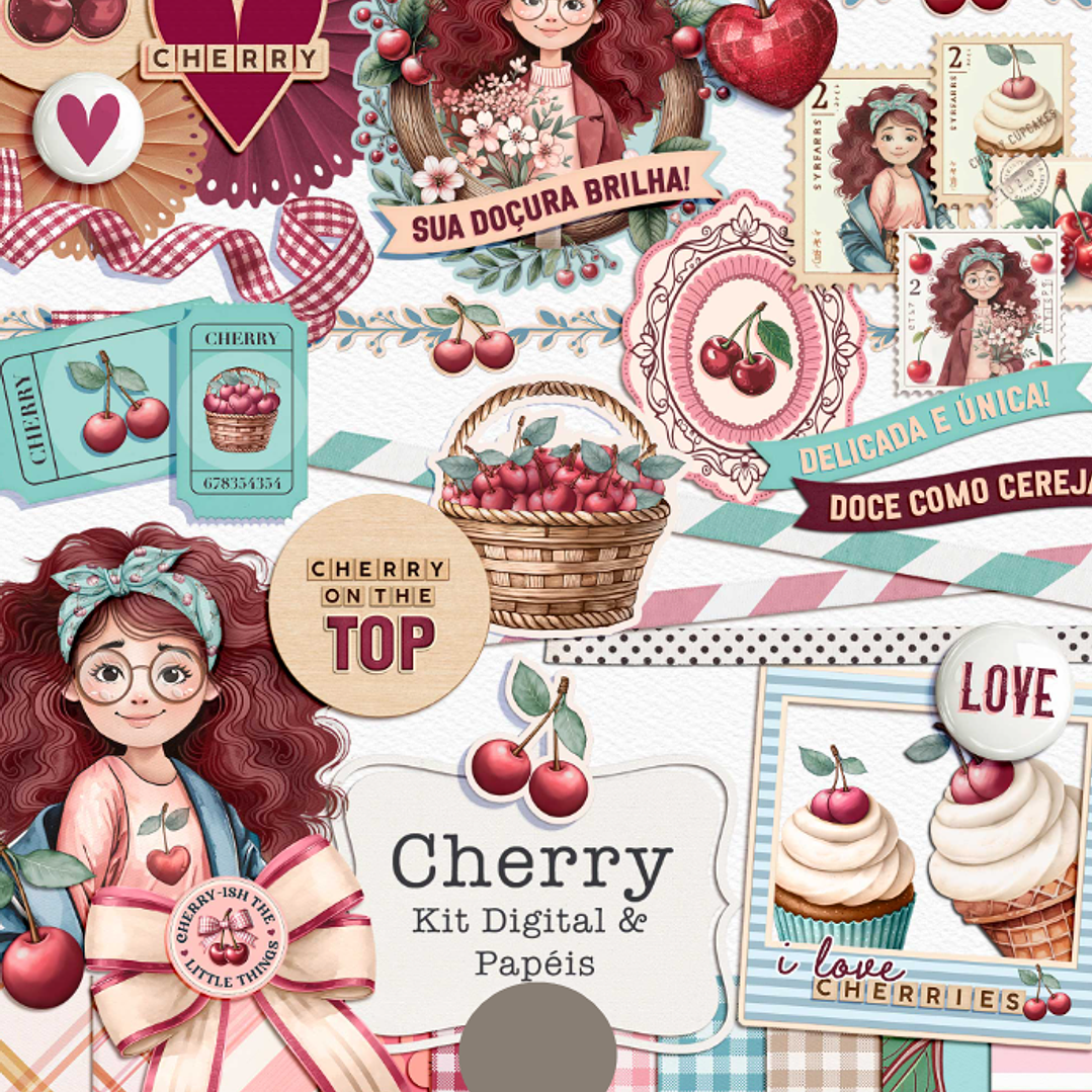 Kit Digital Cherry Cerejas Arquivo em Png 1
