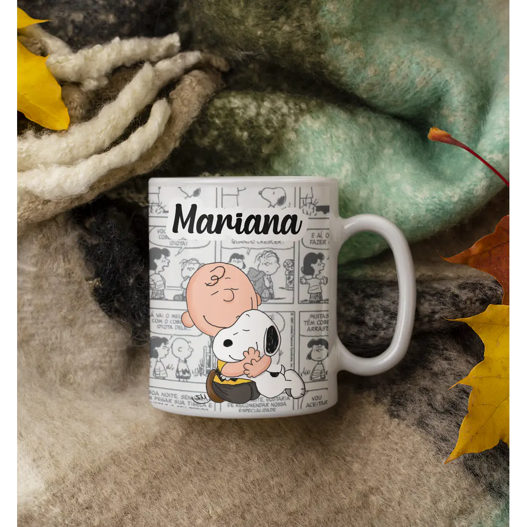 Arte Caneca Snoopy Aos anjos que encontrei pelo caminho dei um nome bonito. Amigos Gibi Arquivo Editável 2