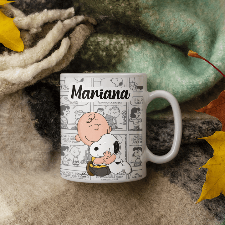 Arte Caneca Snoopy Aos anjos que encontrei pelo caminho dei um nome bonito. Amigos Gibi Arquivo Editável 2