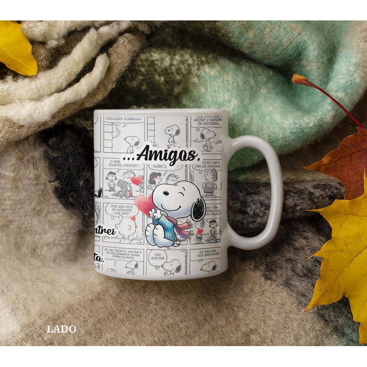 Arte Caneca Snoopy Aos anjos que encontrei pelo caminho dei um nome bonito. Amigos Gibi Arquivo Editável 4