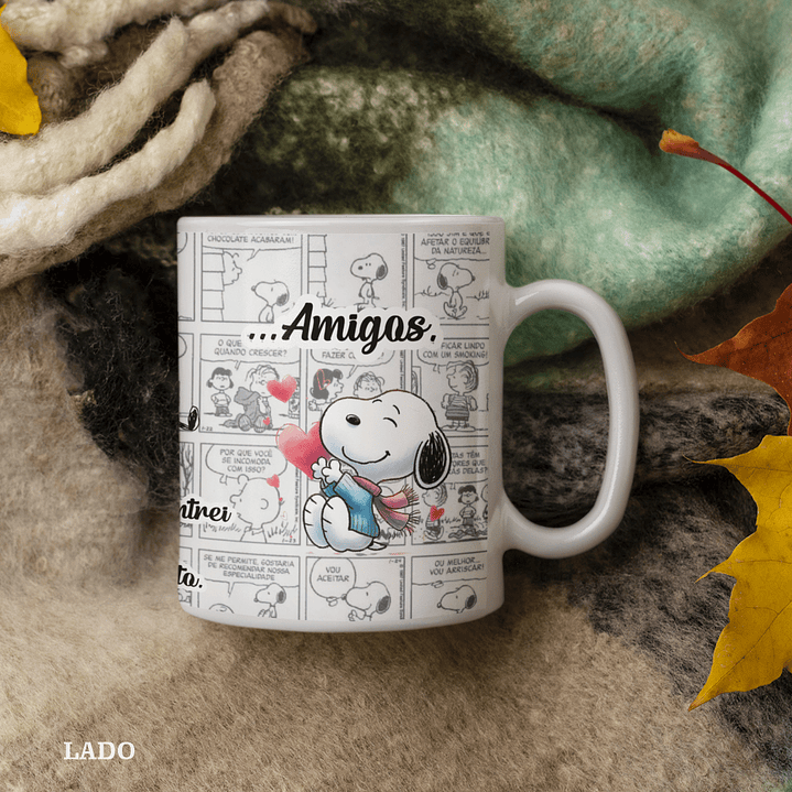 Arte Caneca Snoopy Aos anjos que encontrei pelo caminho dei um nome bonito. Amigos Gibi Arquivo Editável 4